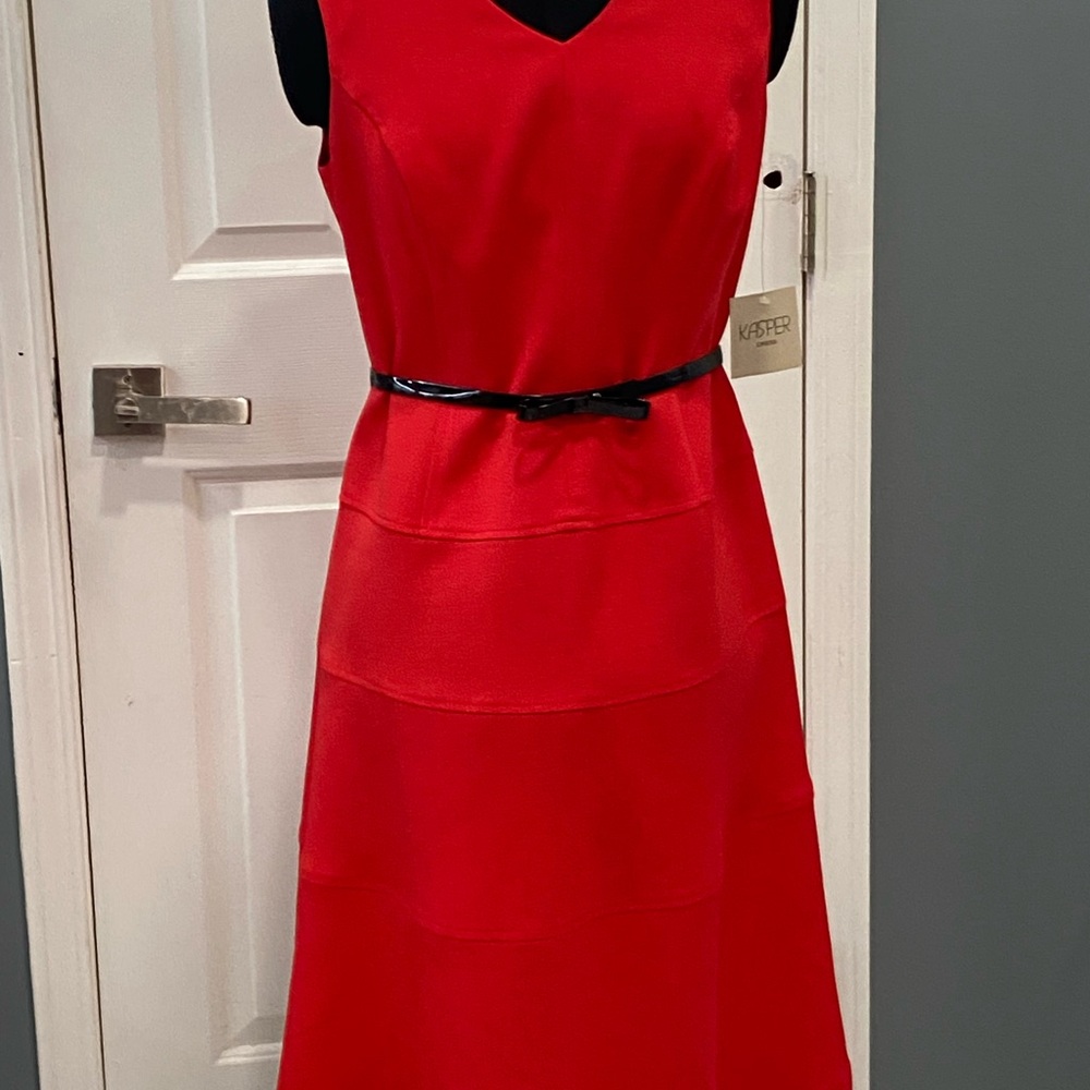 Kasper Red Sheath Midi Dress V-Neck Sleeveless